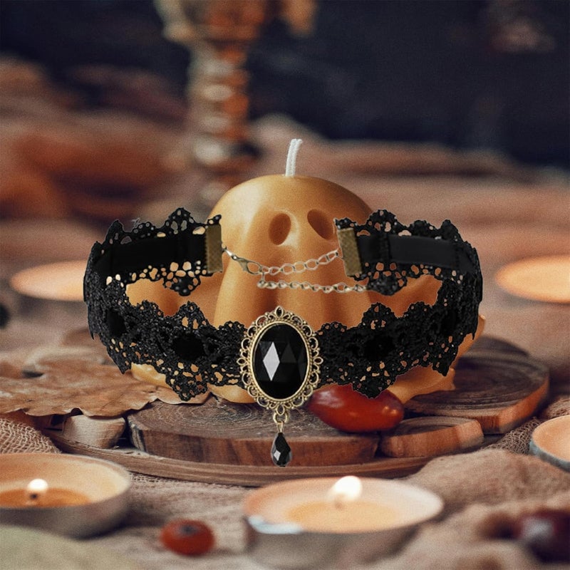 IS4U Gothic Lace Choker Necklace with Vintage Crystal Gems - Vampire Bat Design, Perfect for Halloween, Parties & Costumes - Image 3